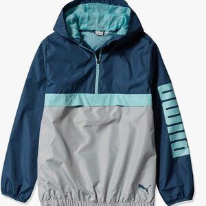 Puma Boys Navy Gray Windbreaker Pull Over 1/4 Zip Front Pocket Large 14/16 New
